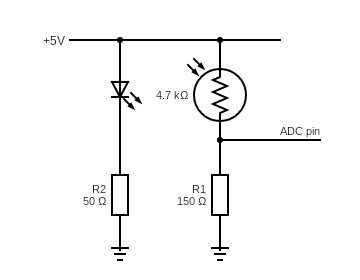 Circuit diagram of an LED and photoresistor couple